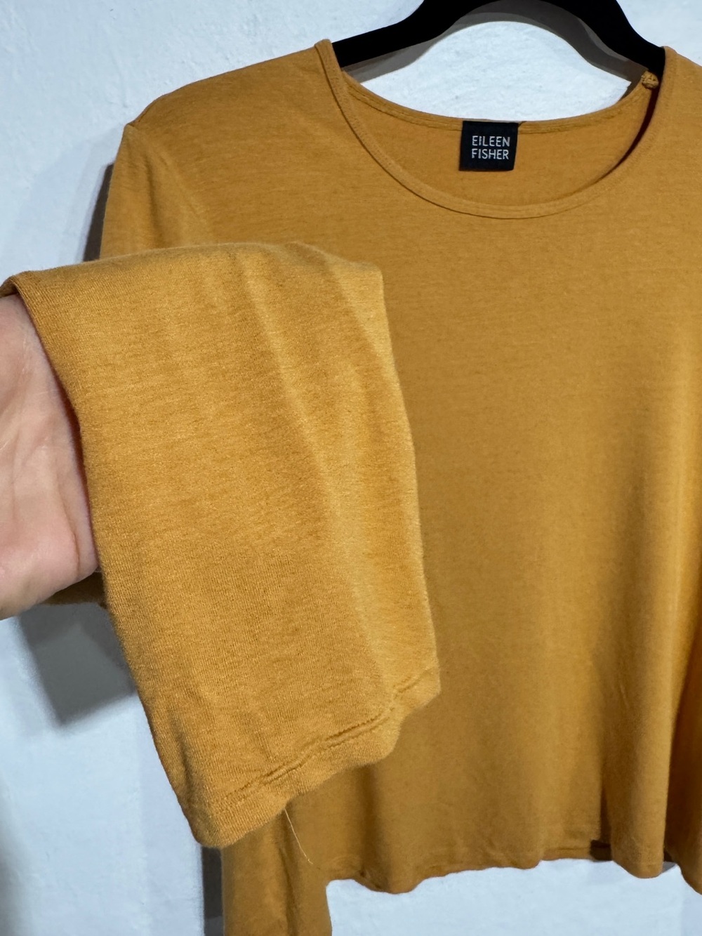Eileen Fisher Long Sleeve Crewneck Tee in Mustard - Picture 6 of 7
